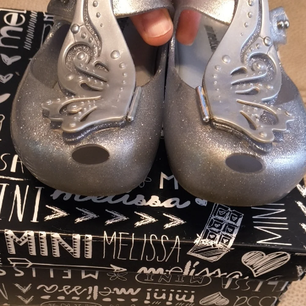 Mini Melissa Glittery Silver Butterfly Mary Janes GUC Sz 10.